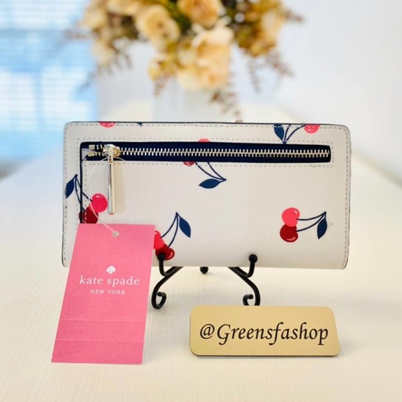Kate Spade staci large slim bifold wallet dancing cherrie new - Picture 2 of 5